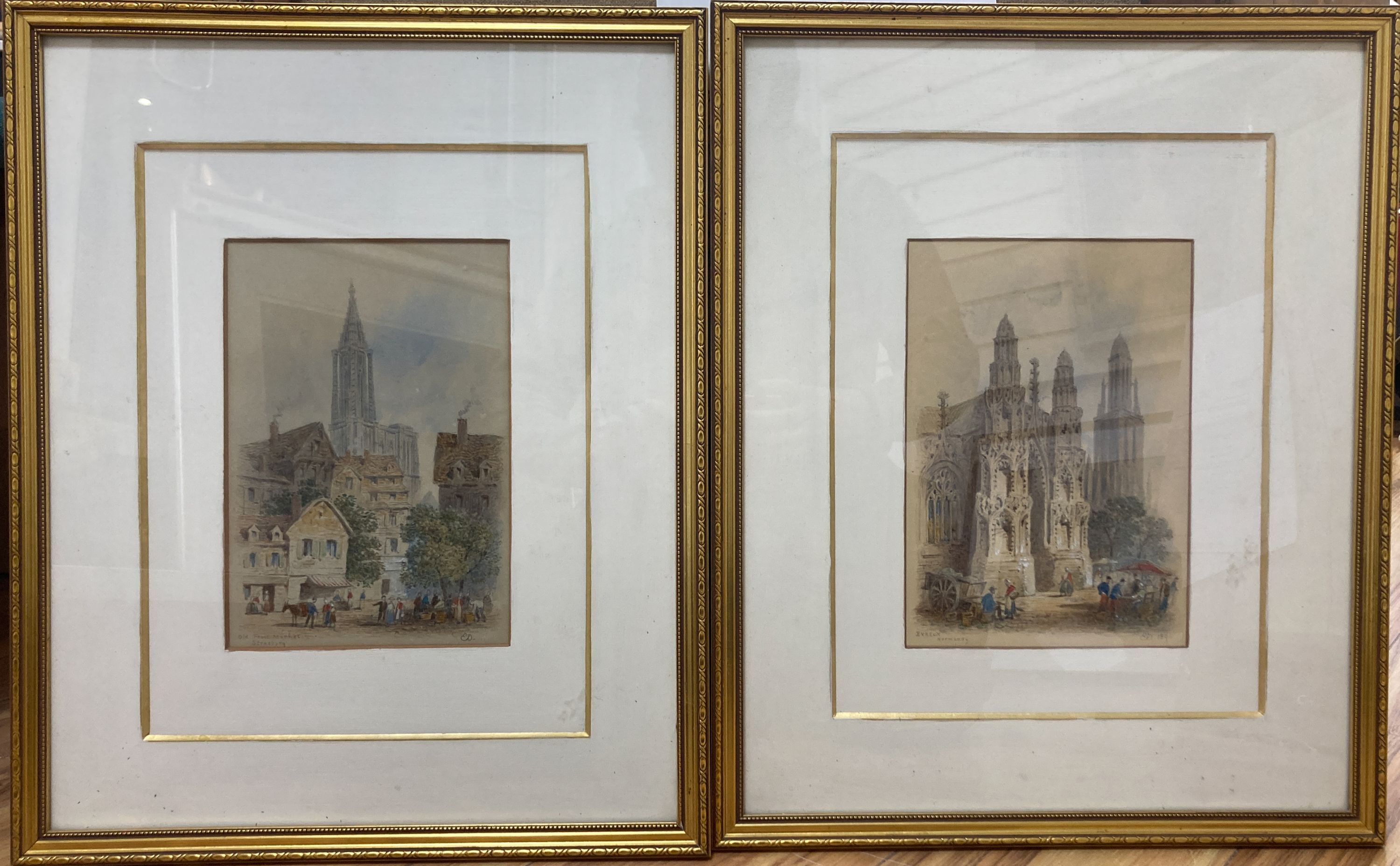 Edwin Thomas Dolby (1849-1895), a pair of watercolours, Strasbourg & Evreux, monogrammed and dated 1890, 24 x 17cm.